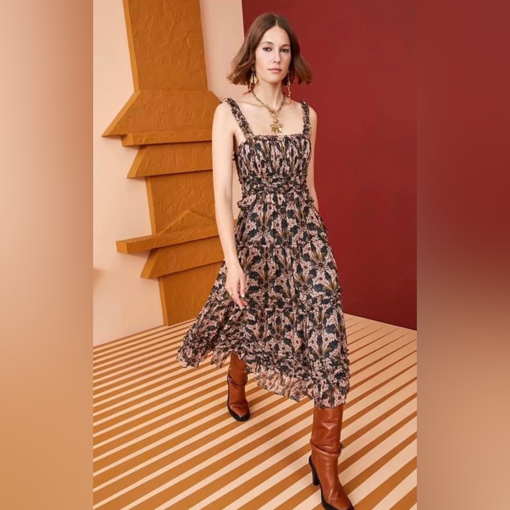 Ulla Johnson Black Sleeveless Square Neck Midi Dress